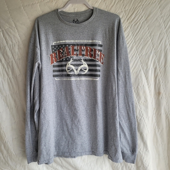 Realtree Other - Realtree Long Sleeve gray Tee Shirt American Flag and Antlers Size 2XL